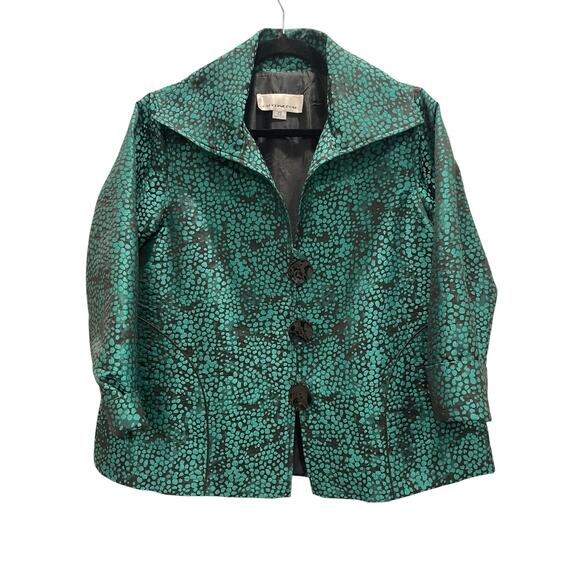 Caroline Rose Jackets & Blazers - Caroline Rose Jacket XS Green Black Textured Embossed Dot Art to Wear Lagenlook